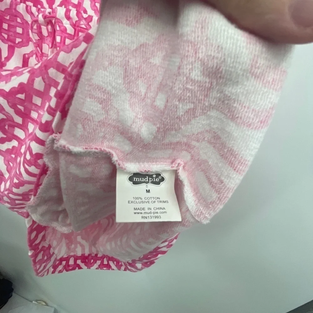 Mud Pie Boutique Sz M Pink White “Millie” Lattice Dress French Terry Lined - Picture 5 of 8